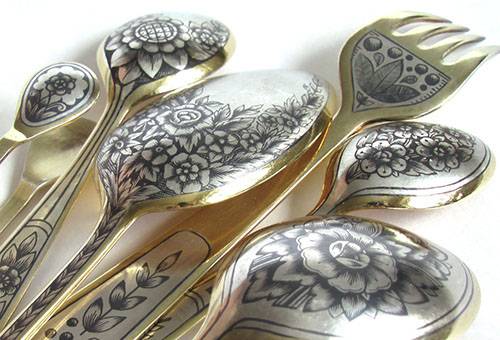 Couverts en cupronickel noirci