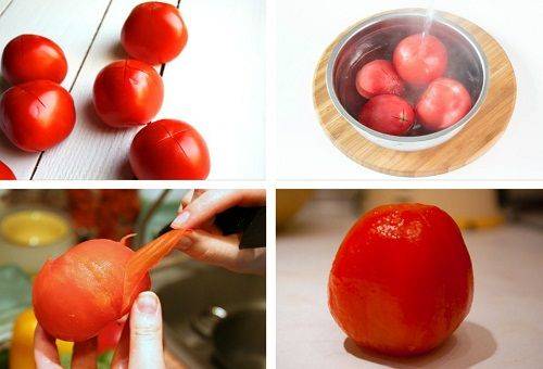processus d'épluchage des tomates
