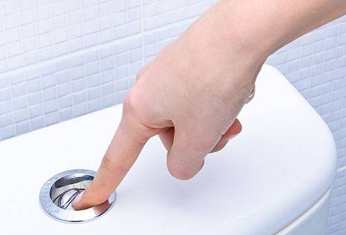 Bouton sur le réservoir des toilettes