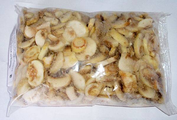Champignons tranchés surgelés dans un sachet