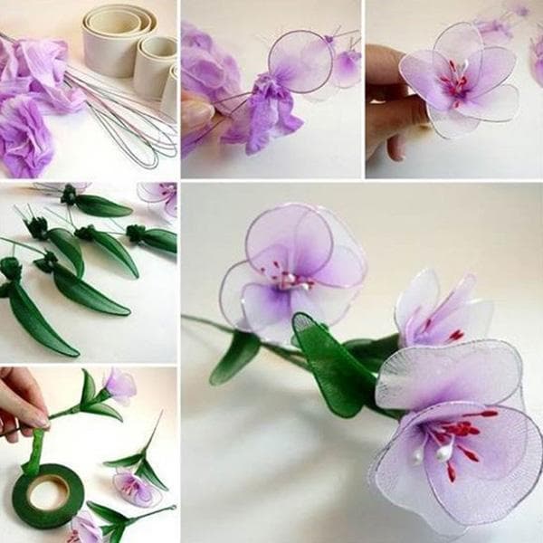 Fleur réalisée à partir de collants en nylon