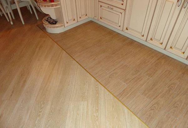 Seuil métallique à la jonction du linoléum