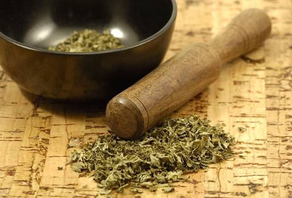 Broyer les feuilles dans un mortier