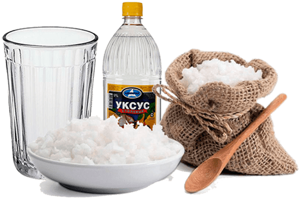 Sel, vinaigre et verre en verre