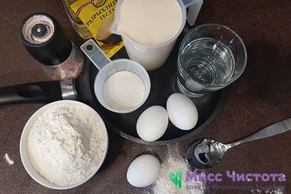 Ingrédients pour crêpes au lait fermenté cuit