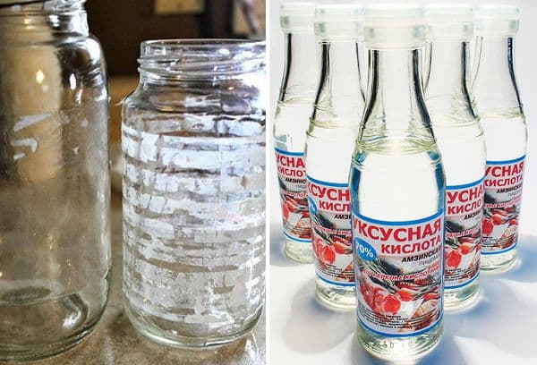 Traces de colle sur un pot et vinaigre