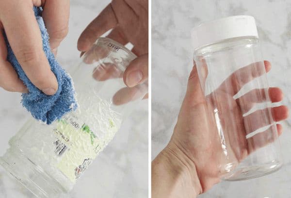 Pot avant et après retrait de la colle