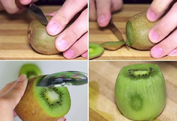 Éplucher un kiwi avec une cuillère