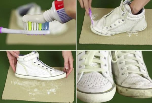 nettoyer les chaussures avec du dentifrice
