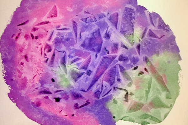 Dessin réalisé avec du film alimentaire et des peintures