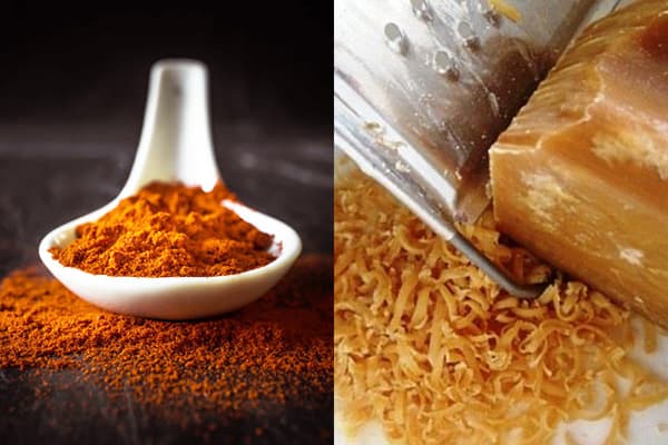 Poivron rouge et savon à lessive râpé