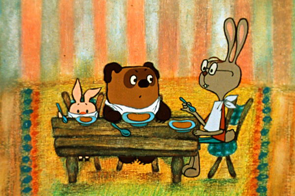 Winnie l'ourson et Porcinet rendent visite au lapin