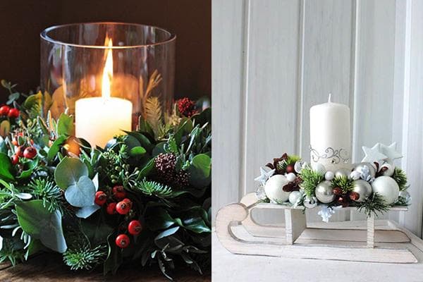 Bougies dans les compositions de Noël