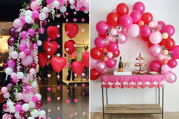 Décor composé de ballons et de coeurs