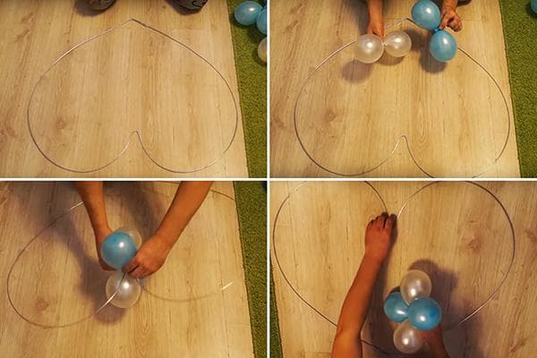 Attacher des ballons à un cadre en forme de cœur