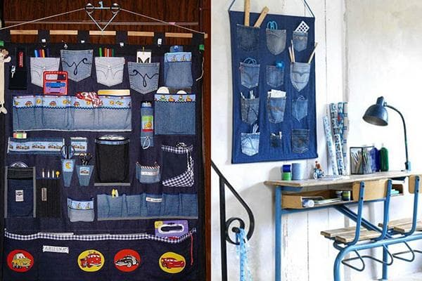 Organisateurs suspendus fabriqués à partir de vieux jeans