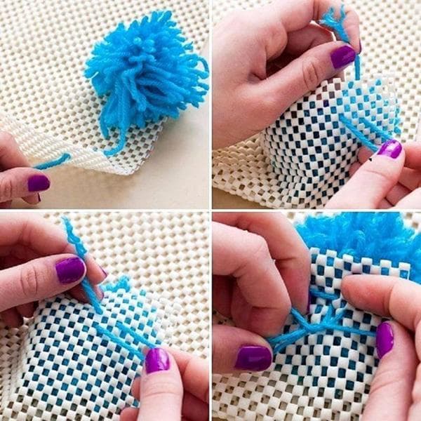 Fixation des pompons sur la maille
