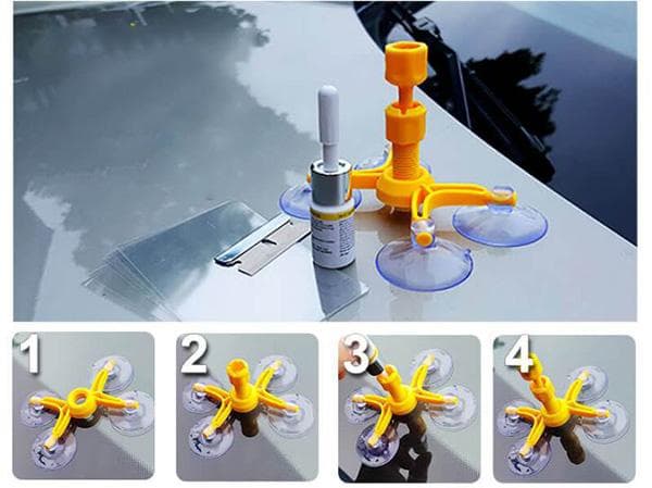 Un kit pour réparer un pare-brise fissuré ou ébréché