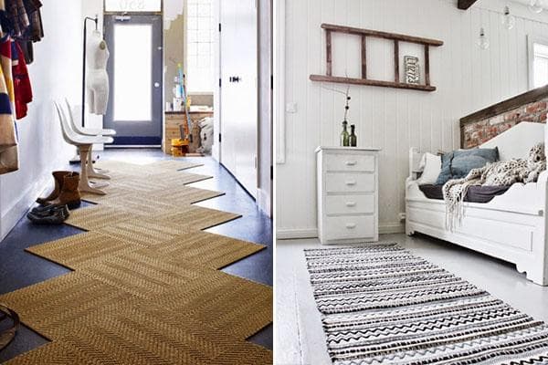 Tapis tricotés et en osier à l'intérieur