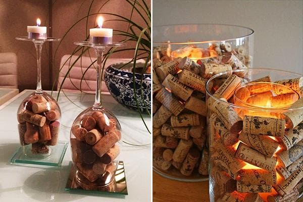 Décor de bougeoirs en bouchons de vin