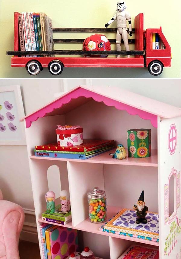 Bibliothèque à l'arrière d'une voiture ou dans une maison de poupée