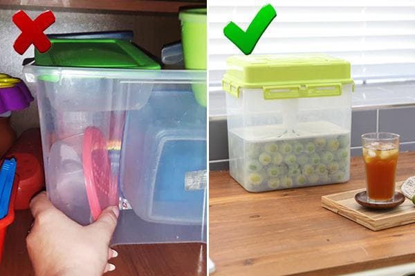 Récipients alimentaires en plastique dans la cuisine