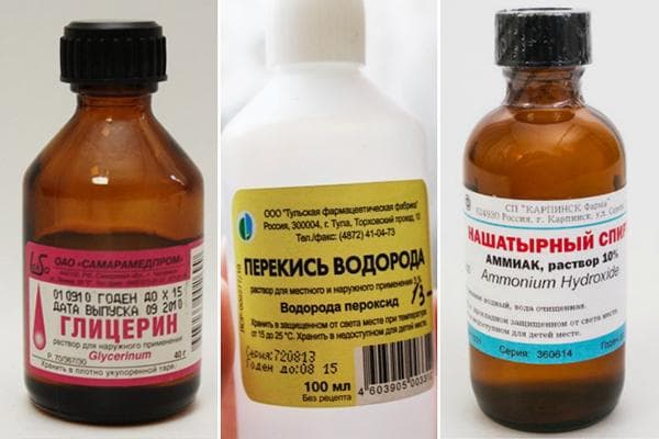 Glycérine, peroxyde et ammoniaque