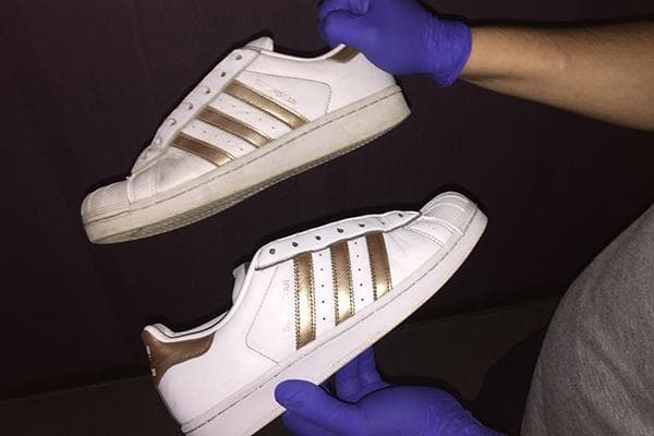 Baskets blanches avant et après nettoyage