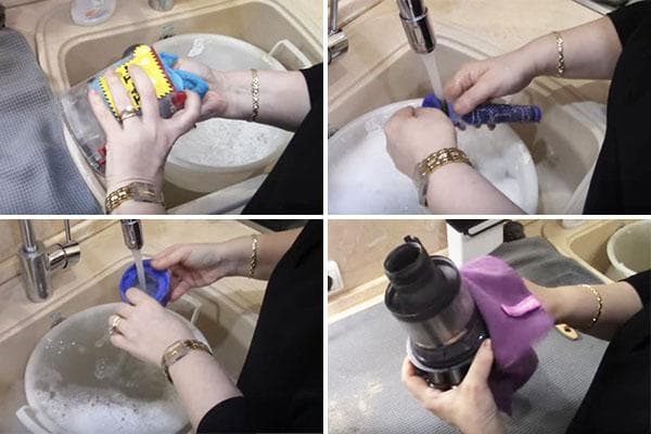 Lavage des pièces d'un aspirateur Dyson