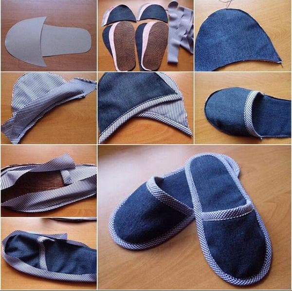 Chaussons fabriqués à partir de vieux jeans