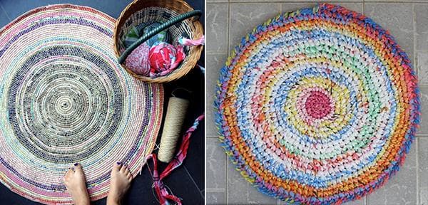 Tapis ronds fabriqués à partir de restes de fils