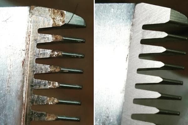 Lame de tondeuse à cheveux avant et après affûtage