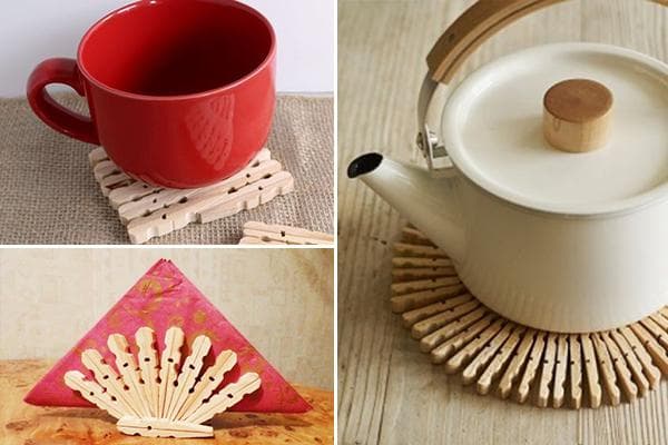 Dessous de verre pour plats chauds et un porte-serviettes en pinces à linge