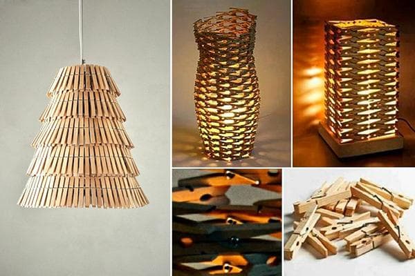 Lustre et lampes de table en pinces à linge