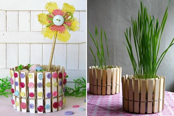 Pot de fleurs fabriqué à partir de pinces à linge