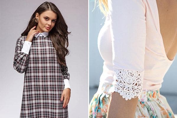 Poignets et dentelle sur les manches de la robe