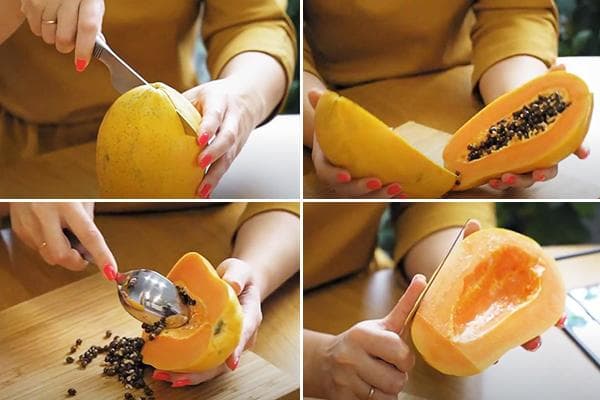 Fille épluchant la papaye