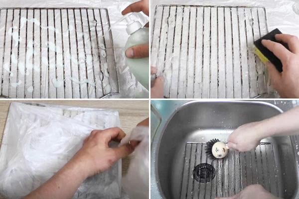 Nettoyer la grille du gril avec du savon et un sac