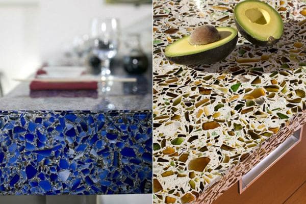 Dessus de table fabriqués à partir d'éclats de verre