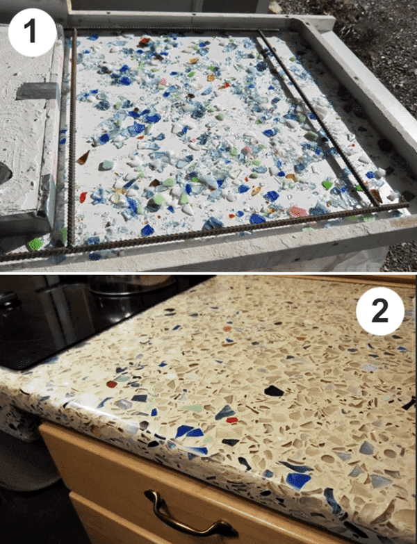 Plateau de table fait d'éclats de verre