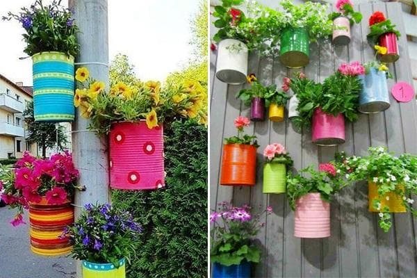 Pots de fleurs fabriqués à partir de boîtes de conserve