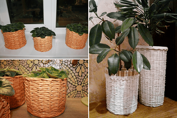 Pots fabriqués à partir de tubes de journaux