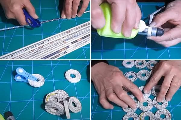 La première étape du collage d'un panier de tubes de journaux