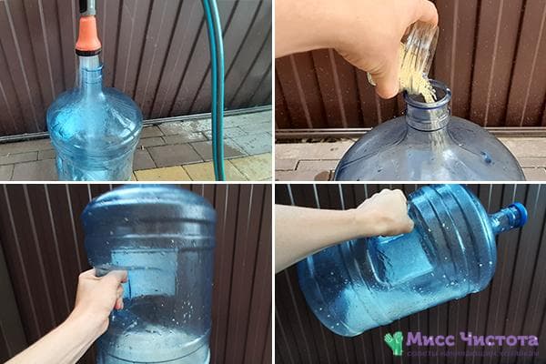 Nettoyer une bouteille de 19 litres de légumes verts avec du mil