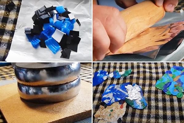 Le processus de fabrication d'assiettes à partir de capsules de bouteilles fondues