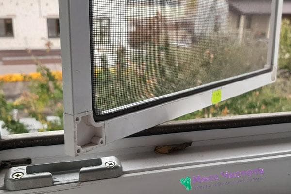 Cadre de moustiquaire sur une fenêtre en plastique