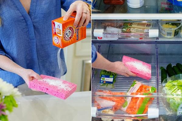 Absorbeur d'odeurs à base d'éponge de cuisine et de bicarbonate de soude