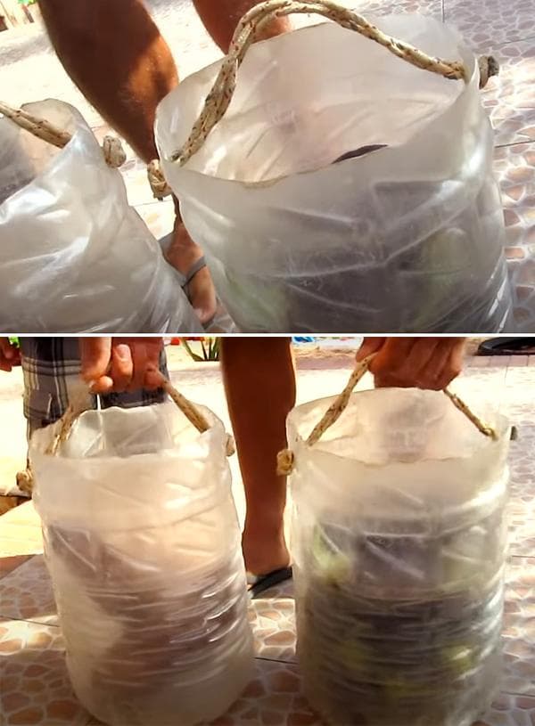 Seau fait maison à partir d'une aubergine en plastique