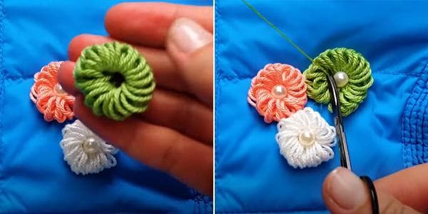 Fleurs faites de fils et de perles