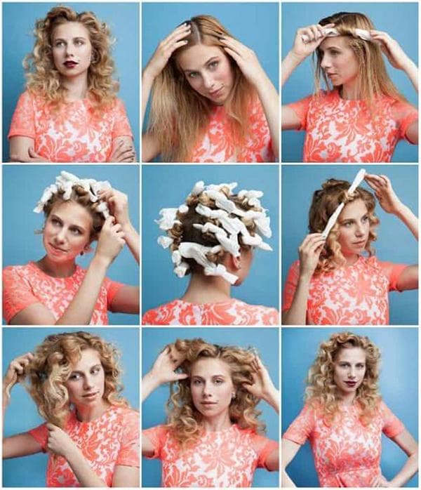 Une fille enroule ses cheveux en mèches de papier toilette.